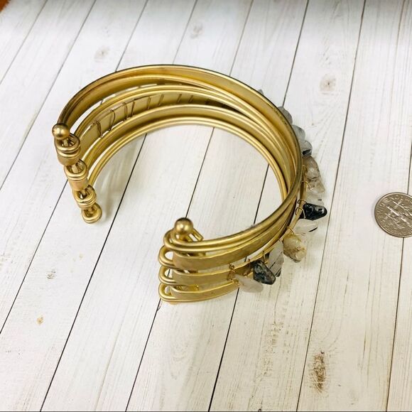Matte Gold and Quartz Multi Cuff Bracelet - Picture 2 of 3